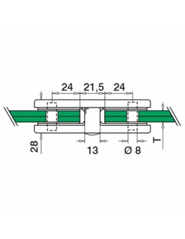 Plano de Doble conector para vidrio en acero inox AISI316/304 mod 4270