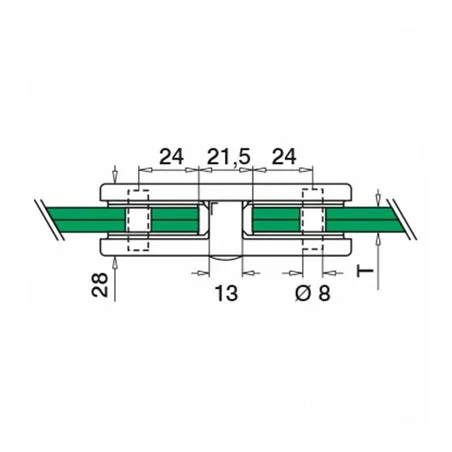 Plano de Doble conector para vidrio en acero inox AISI316/304 mod 4270