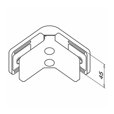 Plano de Conector para vidrio ángulo 90º mod 4290 en acero inox AISI 316/304