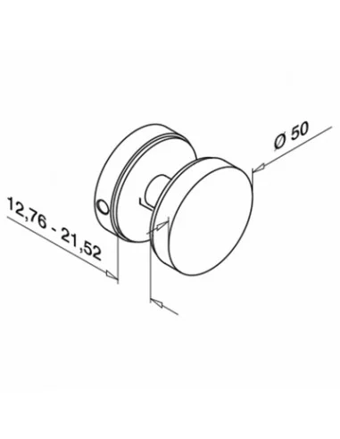 Plano de Conector para vidrio Ø50mm mod 0742 en acero inox AISI 316/304