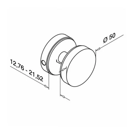 Plano de Conector para vidrio Ø50mm mod 0742 en acero inox AISI 316/304