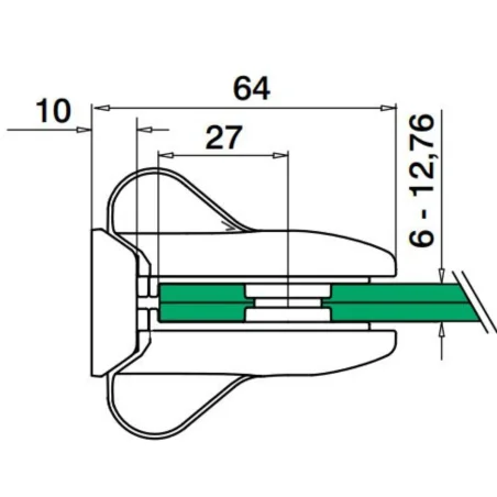 Plano de Cierre de puerta para vidrio tubo plano mod 0282 en acero inoxidable AISI 316