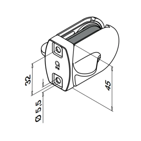 Plano de Cierre de puerta para vidrio tubo plano mod 0282 en acero inoxidable AISI 316