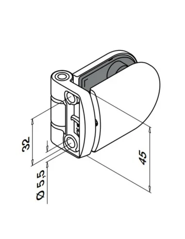 Plano de Bisagra para vidrio mod 0281 en acero inoxidable AISI 316