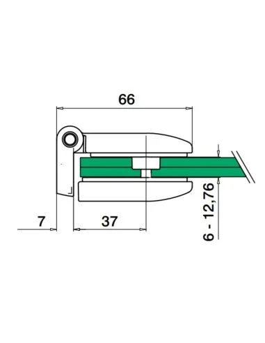 Plano de Bisagra para vidrio mod 0281 en acero inoxidable AISI 316