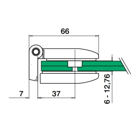 Plano de Bisagra para vidrio mod 0281 en acero inoxidable AISI 316