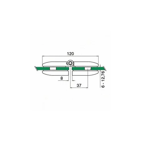 Plano de Bisagra para vidrio mod 0283 en acero inoxidable AISI 316