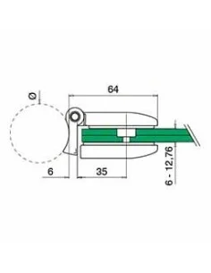 Bisagra para vidrio tubo redondo mod 0281 en acero inoxidable AISI 316 2