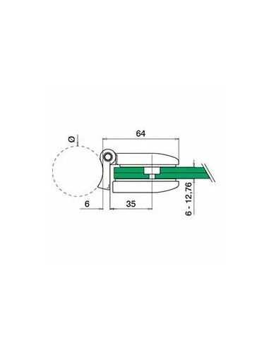 Plano de Bisagra para vidrio tubo redondo mod 0281 en acero inoxidable AISI 316