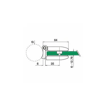 Plano de Bisagra para vidrio tubo redondo mod 0281 en acero inoxidable AISI 316