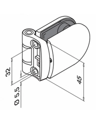 Plano de Bisagra para vidrio tubo redondo mod 0281 en acero inoxidable AISI 316