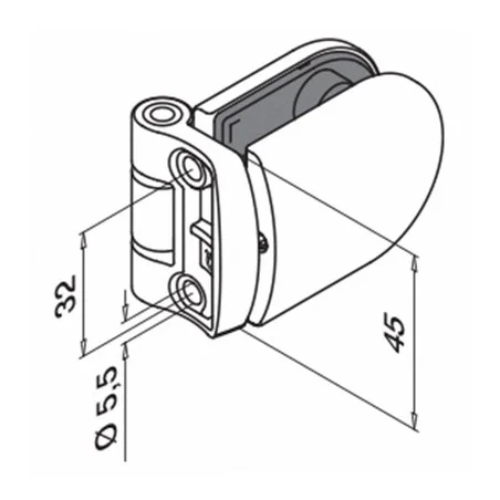Plano de Bisagra para vidrio tubo redondo mod 0281 en acero inoxidable AISI 316