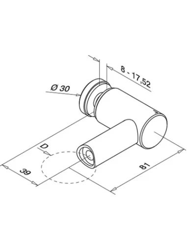 Plano de Adaptador para vidrio en acero inoxidable AISI 316 Mod 0754 para tubo redondo
