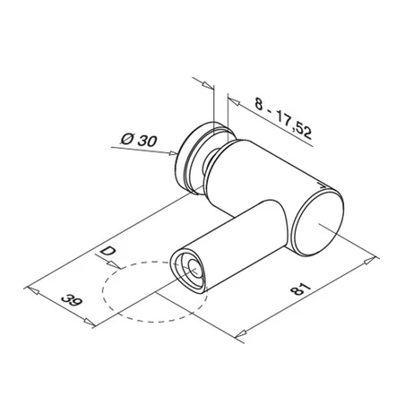 Plano de Adaptador para vidrio en acero inoxidable AISI 316 Mod 0754 para tubo redondo