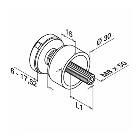 Plano de Adaptador para vidrio Ø30mm en acero inoxidable AISI 304/316 Mod 0746