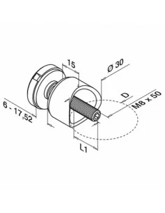 Adaptador para vidrio tubo redondo Ø30mm en acero inoxidable AISI 304/316 Mod 0746 2