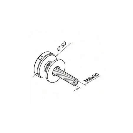 Plano de Adaptador para vidrio Ø30mm en acero inoxidable AISI 304/316 Mod 0740