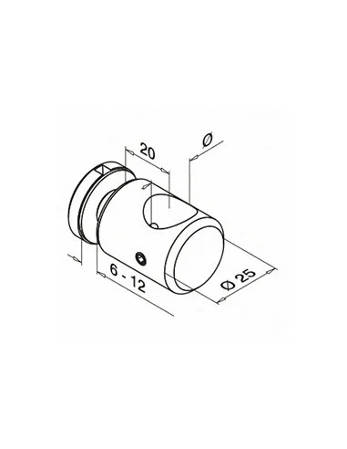 Plano de Soporte varilla para vidrio Ø25mm en acero inoxidable AISI 304/316 Mod 0755