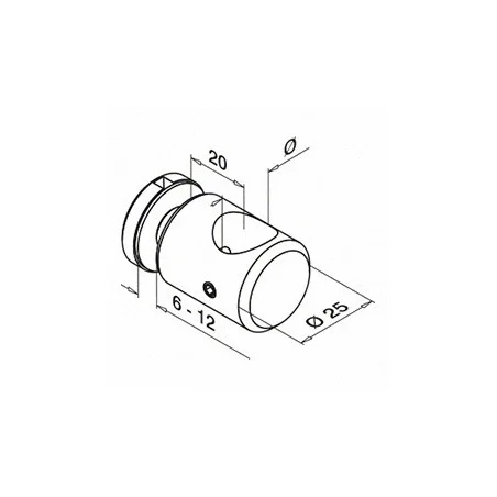 Plano de Soporte varilla para vidrio Ø25mm en acero inoxidable AISI 304/316 Mod 0755