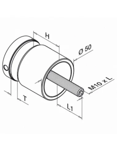 Plano de Adaptador para vidrio Ø50mm en acero inoxidable AISI 304/316 Mod 0747