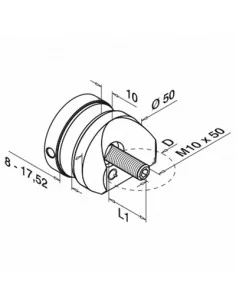 Adaptador para vidrio tubo redondo Ø50mm en acero inoxidable AISI 304/316 Mod 1747 2