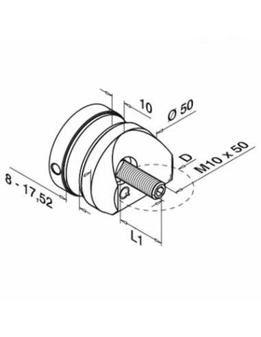 Plano de Adaptador para vidrio tubo redondo Ø50mm en acero inoxidable AISI 304/316 Mod 1747