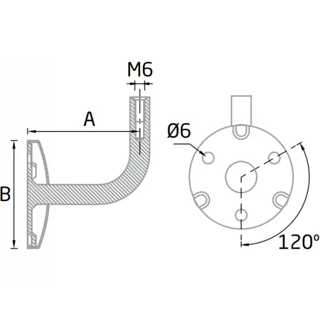 Soporte pasamanos ST-352BA Pared-plano - Barmet