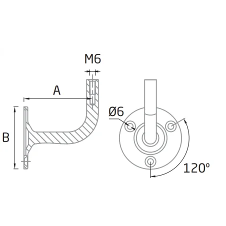 Soporte pasamanos ST351BA Pared-plano - Barmet