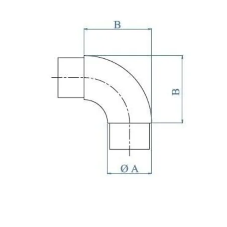Codo redondo ángulo 90º de acero inoxidable E450 conector para tubo de Ø42,4mm