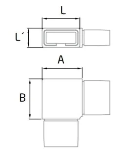 Codo a 90º para pasamanos rectangular de acero inoxidable 2