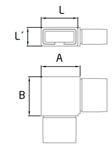 Codo a 90º para pasamanos rectangular de acero inoxidable
