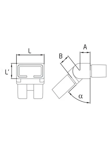 Conector regulable para pasamanos de acero inoxidable rectangular 40x20mm