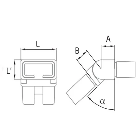 Conector regulable para pasamanos de acero inoxidable rectangular 40x20mm