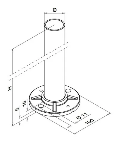 Plano Poste de barandilla 912 de acero inoxidable