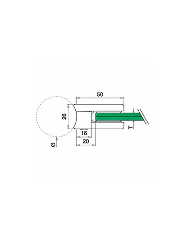 Pinza para vidrio 20 Zamac para tubo redondo Ø42,4mm