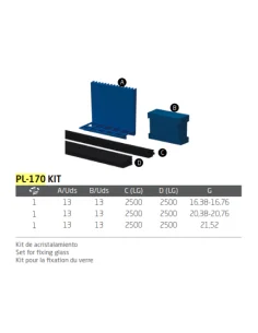 Kit gomas y cuñas Modelo PL-170 para perfil en "U" GlassFit Flow SV-1701/1702/1703/1704/1705 Top 2