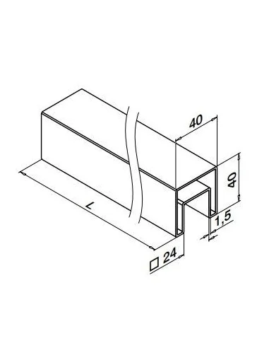 Medidas Pasamanos en "U" cuadrado Mod 6924 acero inox. 40X40mm