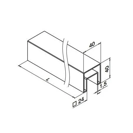 Medidas Pasamanos en "U" cuadrado Mod 6924 acero inox. 40X40mm