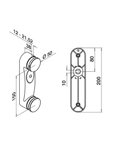 Adaptador para vidrio, H 200 mm, EG MOD 0762, 304, satinado | Q-Railin 2