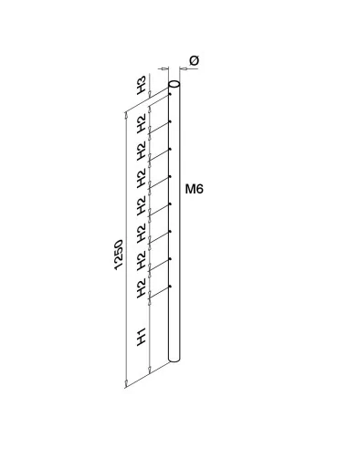 Tubo H 1250mm M6 una cara MOD 0935 304 | Q-Railing | Barmet
