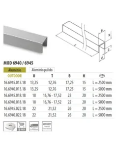 Protector de vidrio perfil en U 6944 para vidrio de aluminio