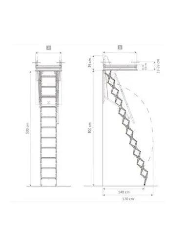 Plano de medidas y despliegue de la escalera Flexa