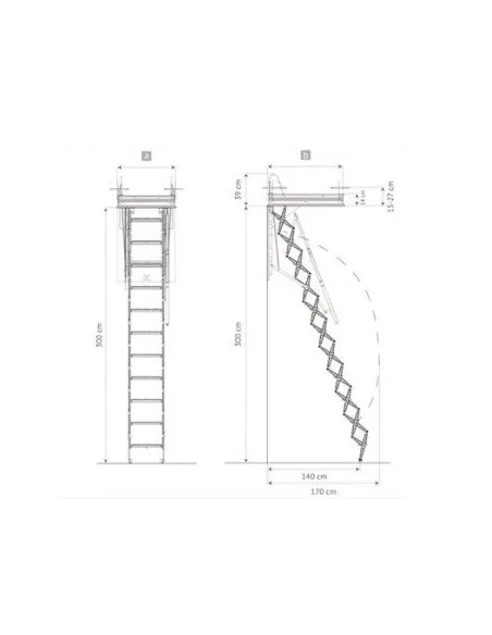 Plano de medidas y despliegue de la escalera Flexa