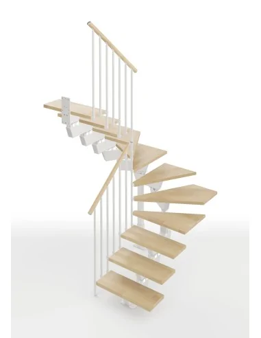 Escalera Knock en U (2 giros) 12 escalones - madera Natural 12, estructura blanca