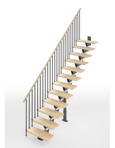 Escalera Knock recta 12 escalones - madera Natural 12, estructura gris antracita