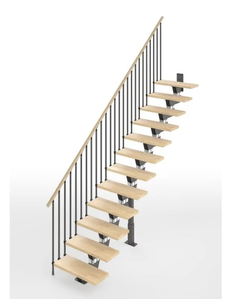 Escalera Knock recta 12 escalones - madera Natural 12, estructura gris antracita