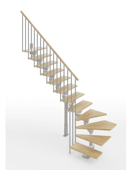Escalera Knock en L (1 giro) 12 escalones - madera Natural 12, estructura gris plata