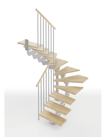 Escalera Knock en U (2 giros) 12 escalones - madera Natural 12, estructura gris plata