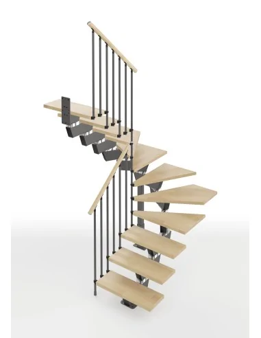 Escalera Knock en U (2 giros) 12 escalones - madera Natural 12, estructura gris antracita