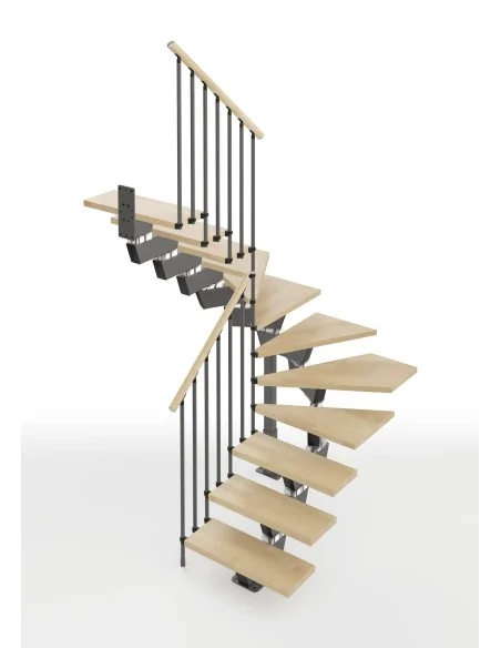 Escalera Knock en U (2 giros) 12 escalones - madera Natural 12, estructura gris antracita
